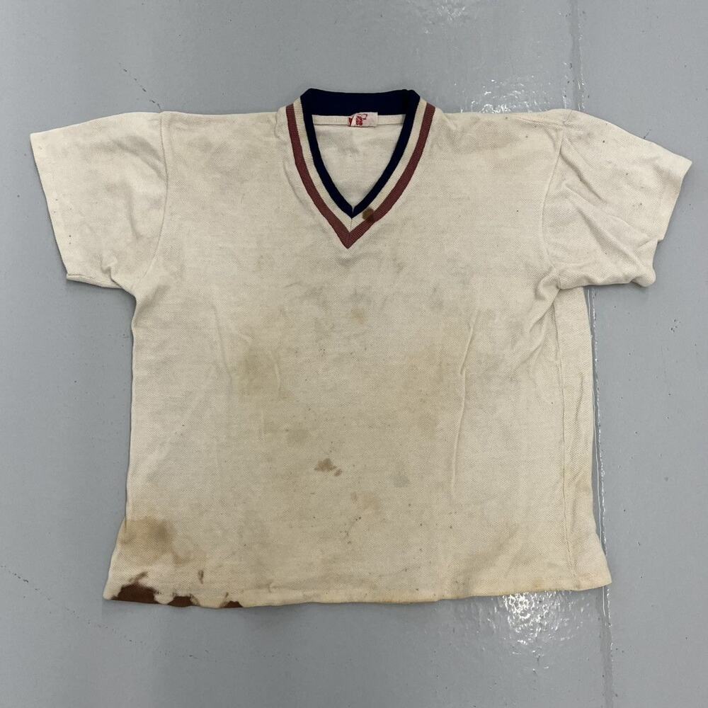 Vintage 50s Rendale White Cotton V-Neck T-Shirt